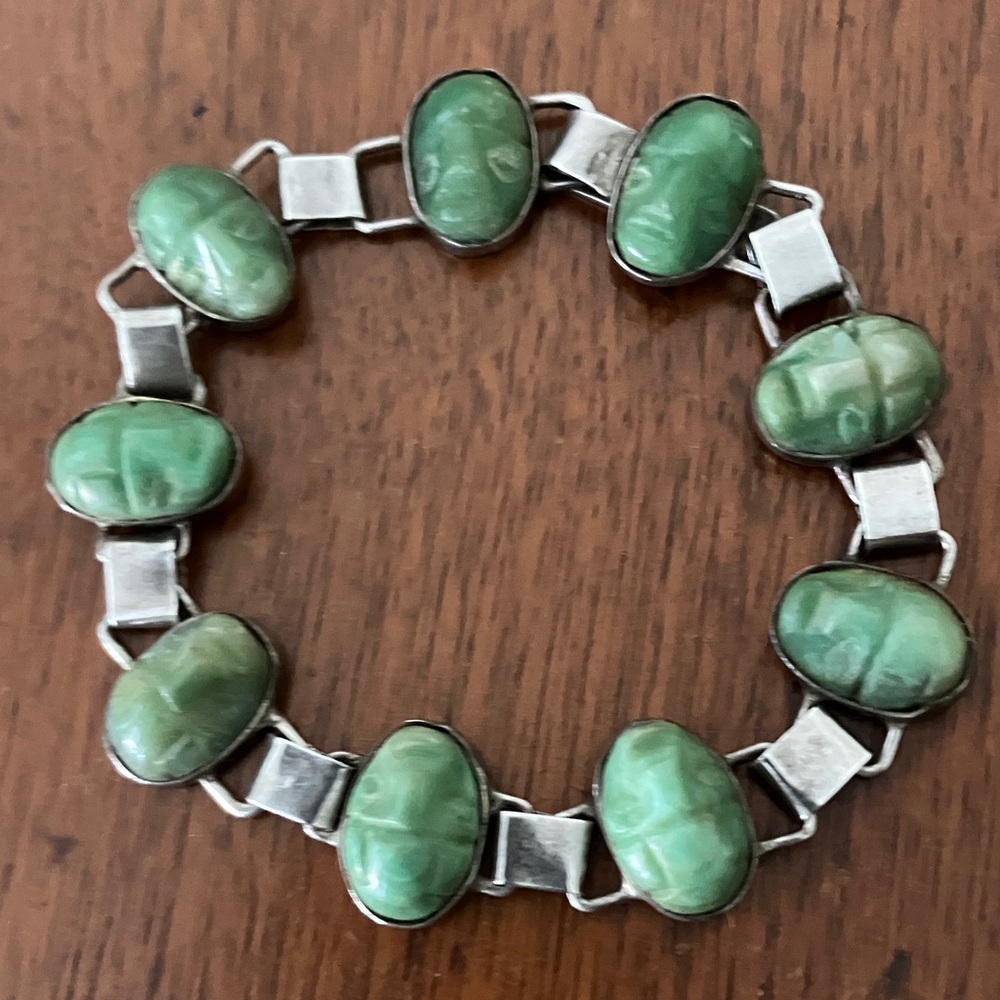 Rare! VINTAGE Green Mask Taxco Bracelet